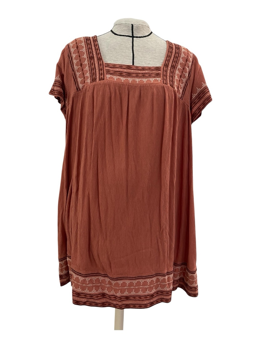 Knox Rose Rust Embroidered Square-Neck Boho Dress - Picture 1 of 4